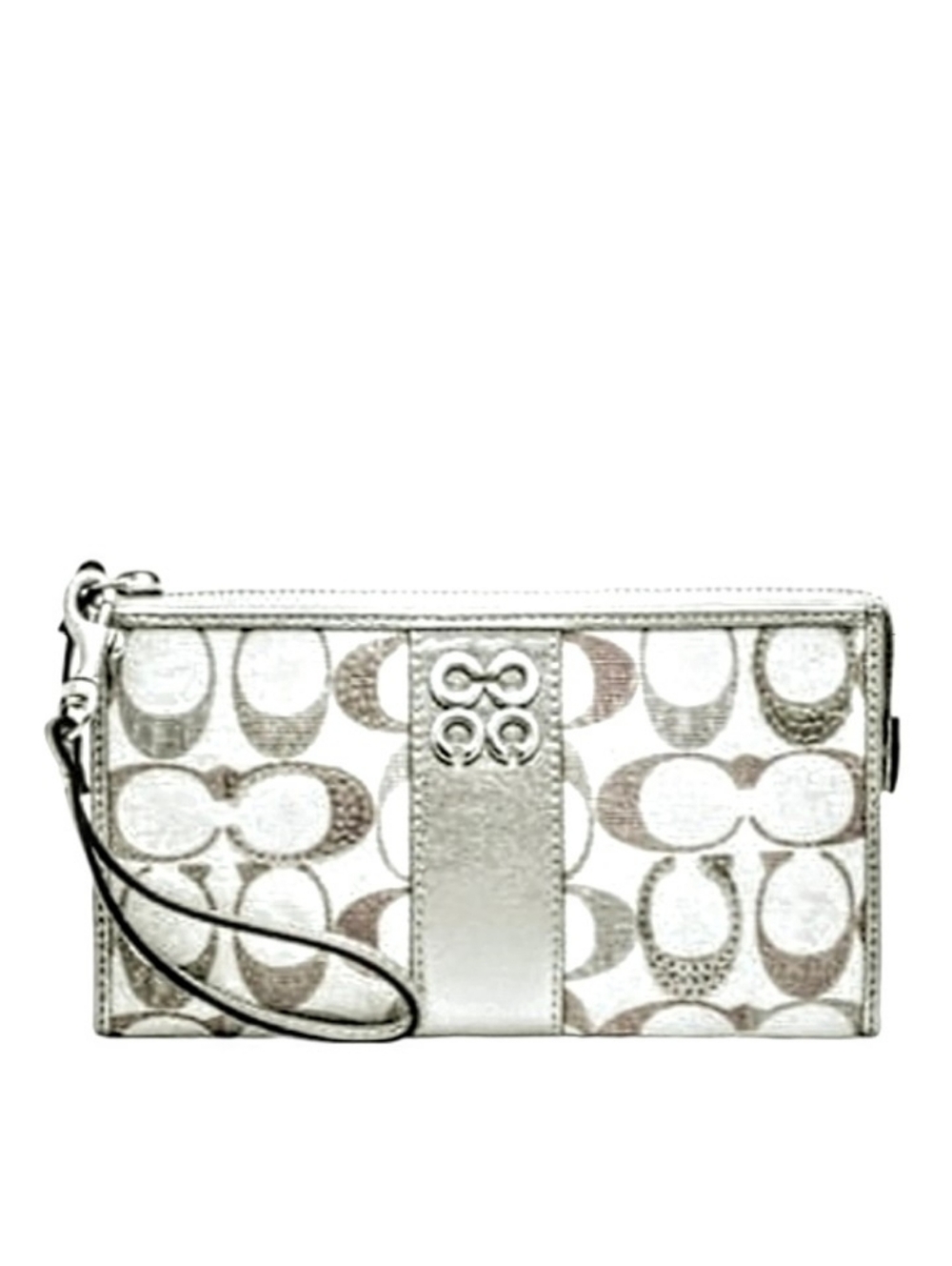 😍 Coach Julia Embellished Sequins Signature C Zippy Wristlet Wallet Silver Bag